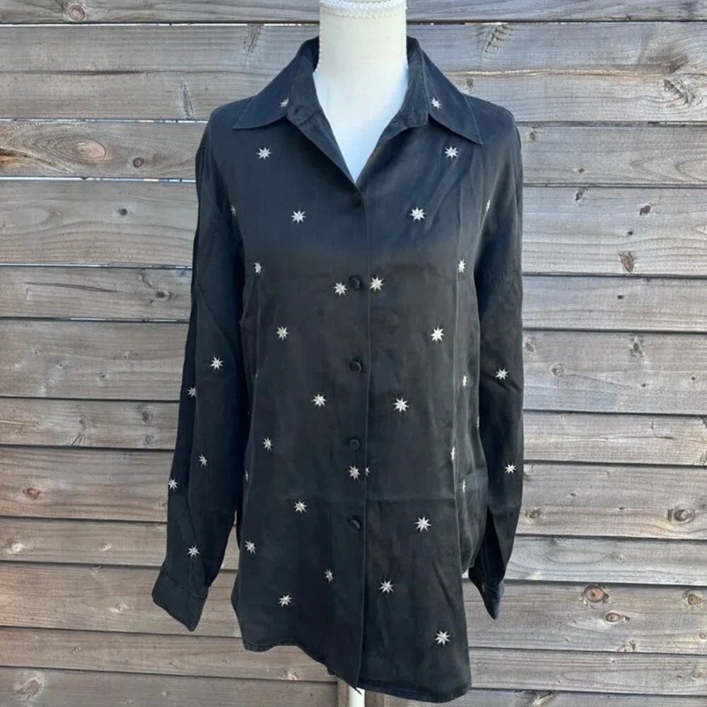 Vintage Ishyu Silk Embroidered Star Blouse - S/10 - Picture 3 of 8